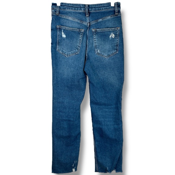 Free People Medium Wash Slim Straight High Rise Denim Distressed Jeans size 29 - Picture 4 of 7